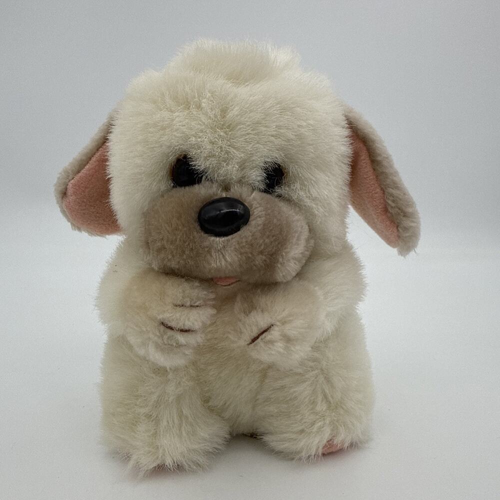 Vintage 1984 Applause Little Beggar Dog 7" Plush Soft Toy Pink Ears And Paws
